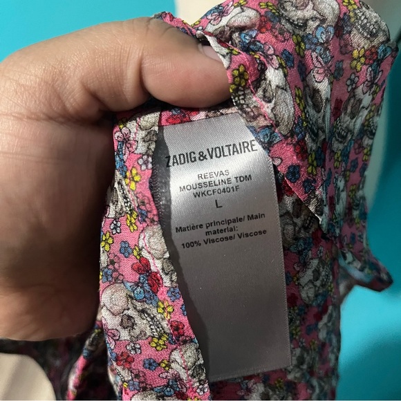 Zadig & Voltaire L Pink Reevas Liberty Skull Floral Print Long Sleeve Dress - Picture 10 of 10